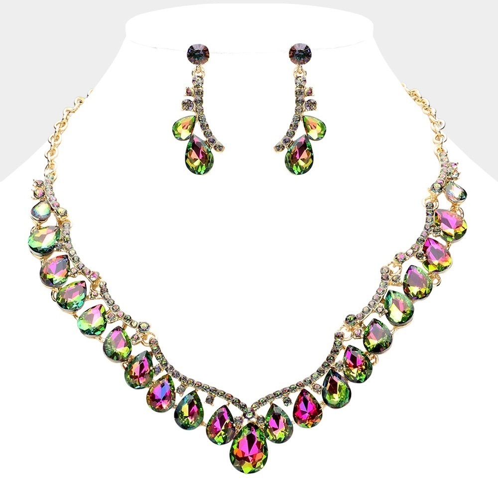 Vibrant Teardrop Multicolor Evening  Jewelry Set